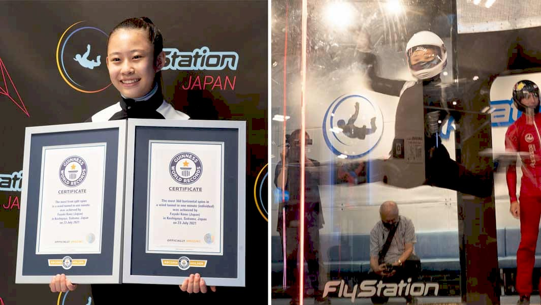 Фуюкі Коно під час спроби встановлення рекорду у вітровій трубі