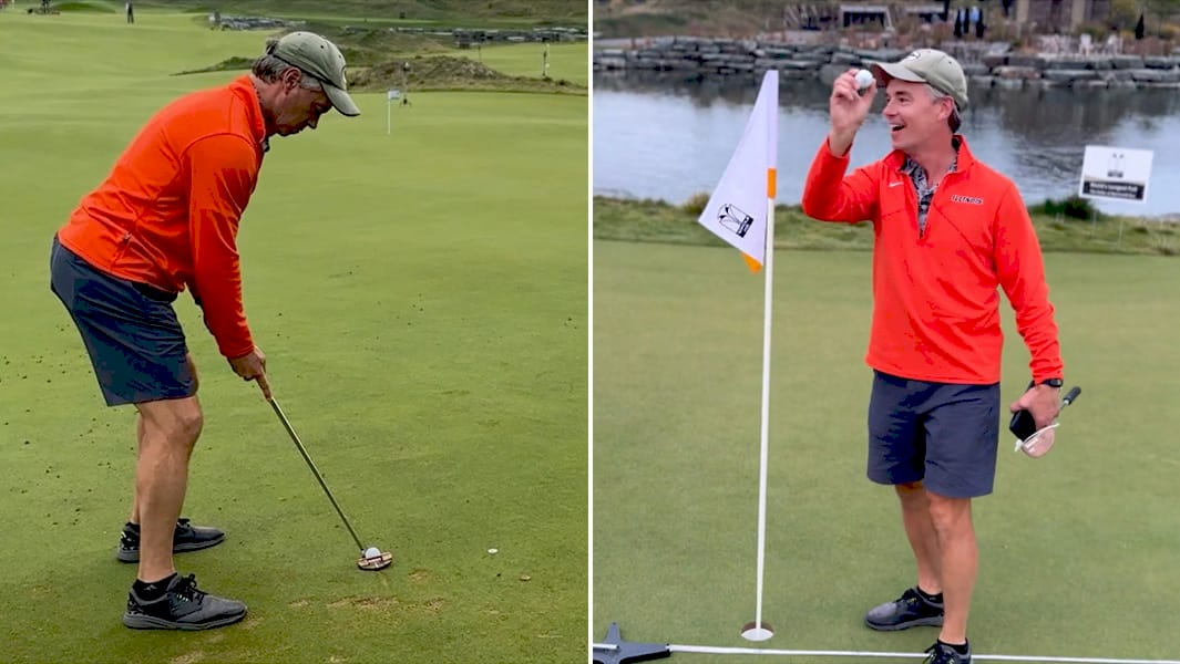 Джэй Стокі в момент рекорду за найдовший гольф-пат