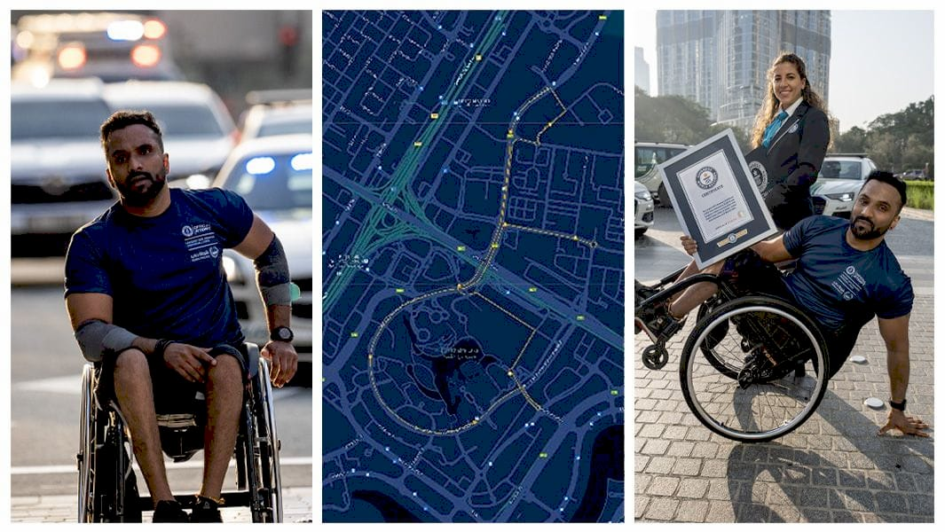 Суджит Варгез на інвалідному візку під час встановлення рекорду