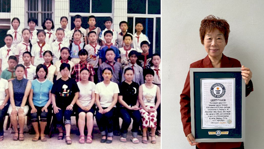 Єюю Їн на фоні школи